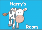 Door sign for boys bedroom illustrated with cute moo cow